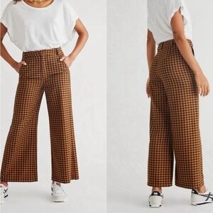 Free People Brown Checkered Flare Pants
